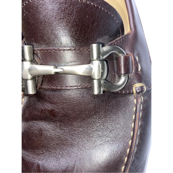 Salvatore Ferragamo men’s Brown Leather Loafers with Elegant Metal size 10 - Picture 5 of 8